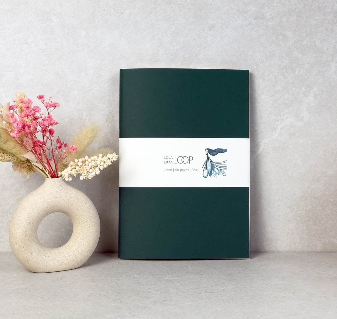 Loop Modular Notebook – A5, 60 pages, lined, dark green - Lola Lima Paper Co.